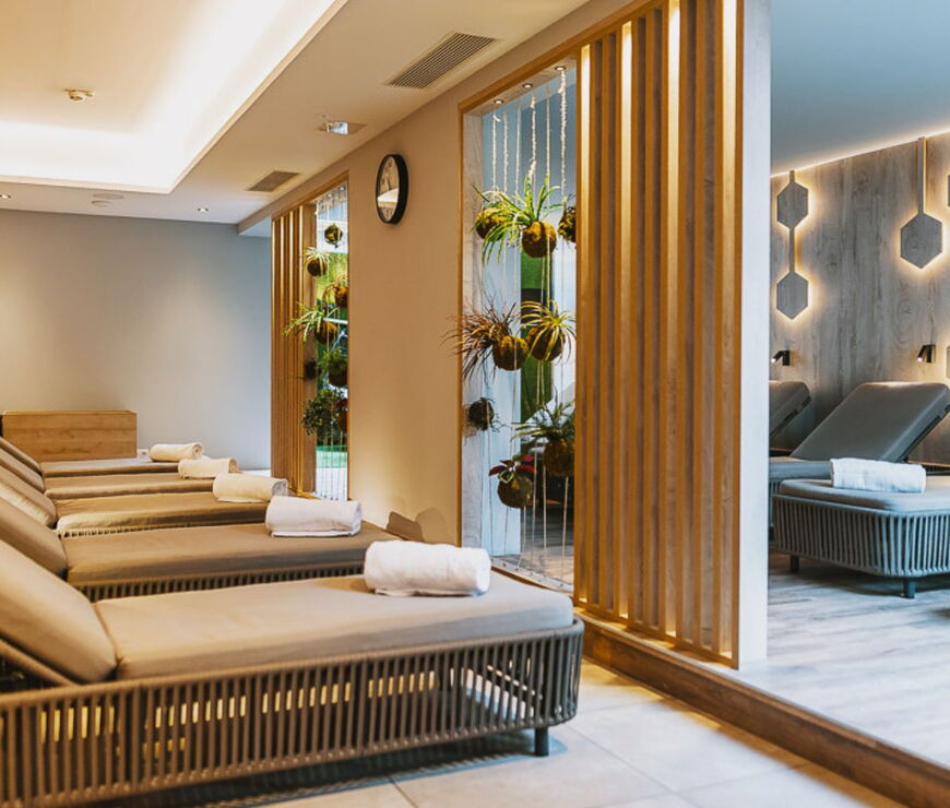 Loungers in the wellness area of the Hotel Elements Resort